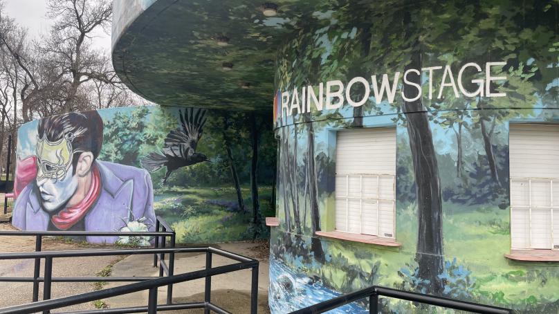 The exterior of the Rainbow Stage